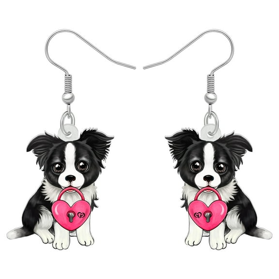 Valentine's Day Acrylic Cute Border Collie Earrings Lightweight Dangle Jewelry for Women Puppy Gifts