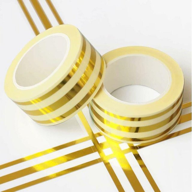 2 Cinta Adhesiva Decorativa para Azulejos de 2,5 cm, Tira de Sellado de Juntas Autoadhesivas Impermeables de PVC, para Techo, Paredes, Pisos, Decoración del Hogar (Oro, 5 m)