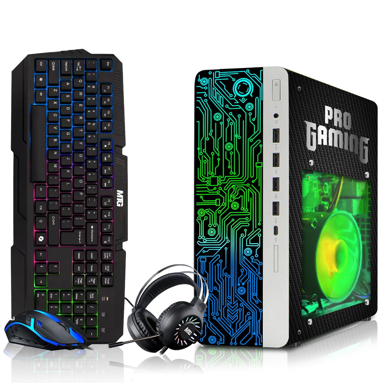 Restored HP G4 Gaming Desktop Computer PC Carbon Black Intel i5,16GB RAM,256GB SSD OS + 2x500GB HDD,GT 730 Graphics,RGB KBM with AI Copilot,WiFi,RGB Headphone,Windows 11