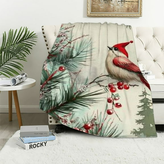 Patifu Christmas Tree Red Berries Warm Lightweight Blanket Soft Fleece Throw Blanket All Seasons Sofa Decor Cow Gifts Blanket 40x50in