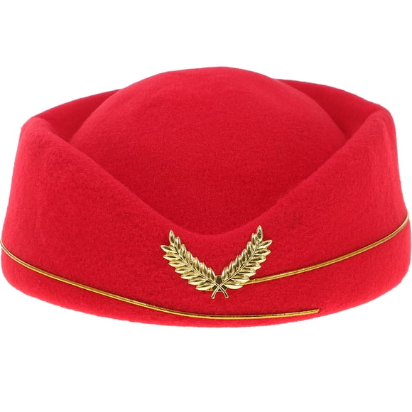 Women Air Azawess Hat Hoolen Ajuste de vuelo Hat Azafata Casquillo para disfraces Cosplay Rendimiento musical - Tamaño M (rojo)