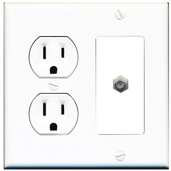 RiteAV 1 Port Coax Cable TV F-Type Wall Plate - Round Outlet [White/White]