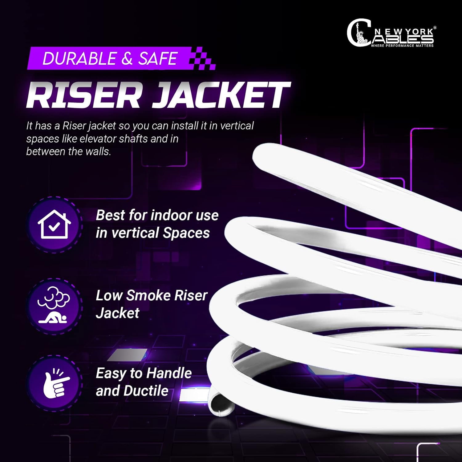 NewYork Cables Cat6 Riser CCA 1000ft Bulk Ethernet Network Lan Cable UTP 4Pairs 550MHz 23AWG White