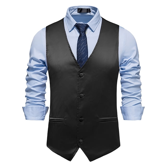 EGNMCR Tank Tops Men Men Solid Fashion Have Pockets Single Breasted Stage Costume Vest Tops Blouse