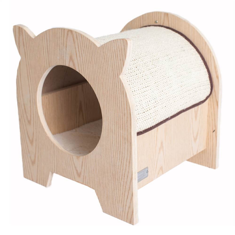 Premium Wooden Cat Hideaway in Natural and Beige