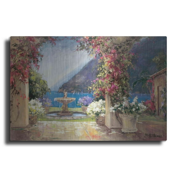 Luxe Metal Art 'Seaside Fountain' by Allayn Stevens, Metal Wall Art, 16"x12"