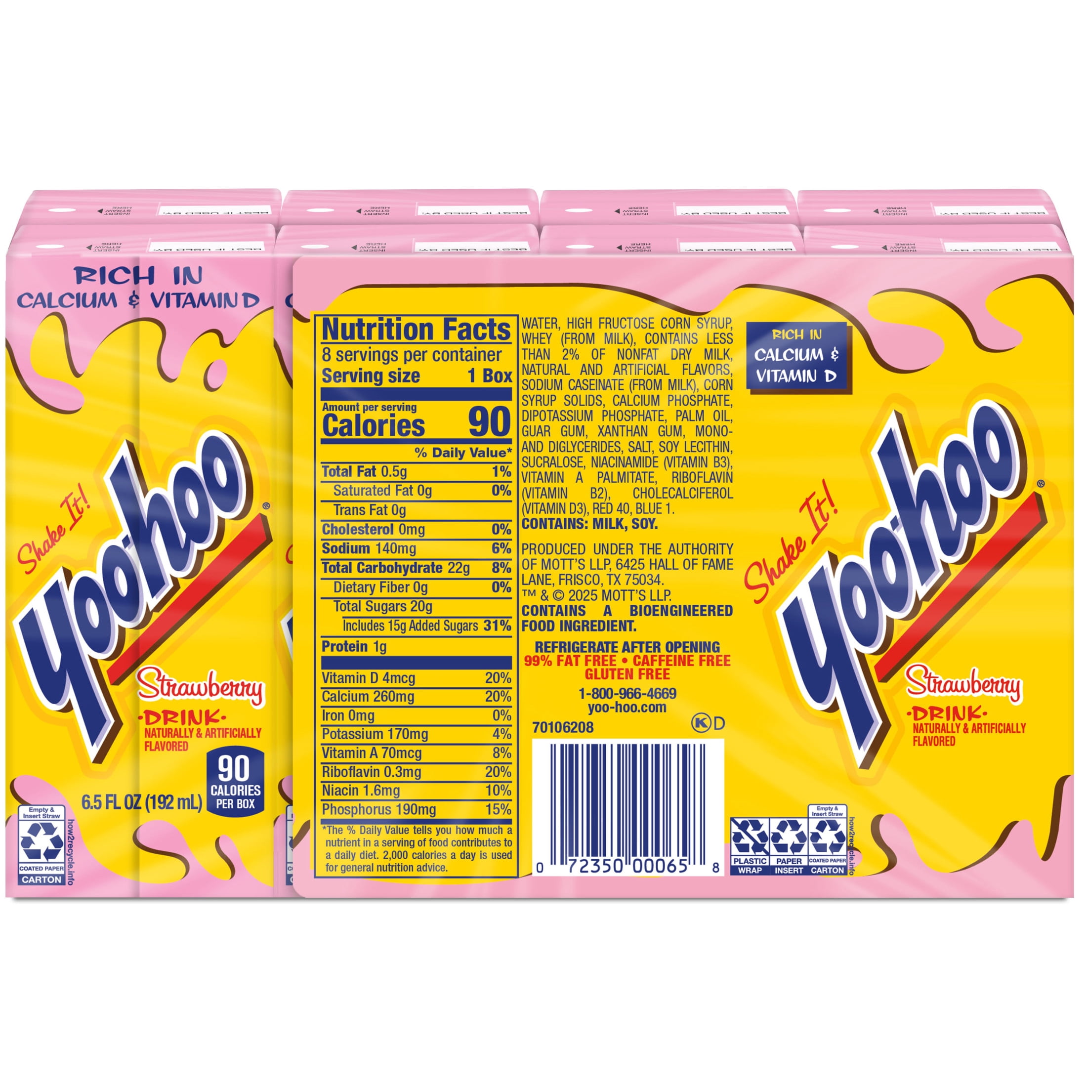 (4 pack) Yoo-hoo Strawberry Drink, 6.5 fl oz, 8 Pack Boxes