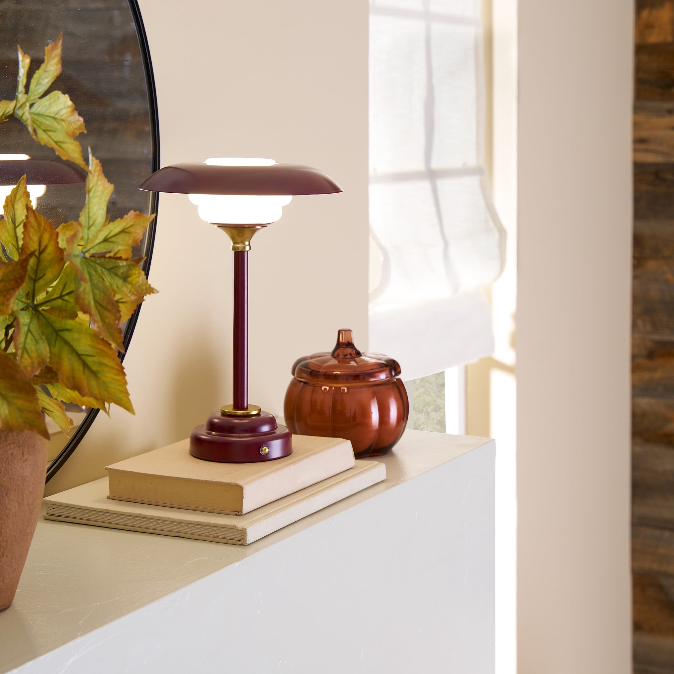 Better Homes & Gardens 12" Portable Red Ripple Lamp, dimmable with touch switch and USB-C