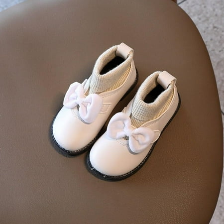 

Xinhuaya Children Leather Shoes for Girls Butterfly-knot Fashion Shoes Kids Soft Bottom School Shoes Baby Woolen Boots Mary Janes Winter