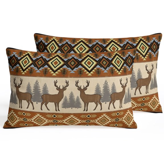 Throw Pillow Covers 20x12 Inch Set of 2 Brown Deer Pine Tree Decorative Pillows Cushion Case Soft Lumbar Pillowcases Bohemian Tribal Geome Throw Pillows for Couch Sofa Bed Chair Home Decor