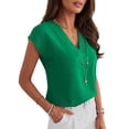thumbnail image 6 of ANRABESS Women Tops V Neck T Shirts Cap Sleeve Business Casual Tops for Women Summer Loose Fit Dressy Work Office Blouses Cute Clothes Trendy Outfits Green XL, 6 of 11
