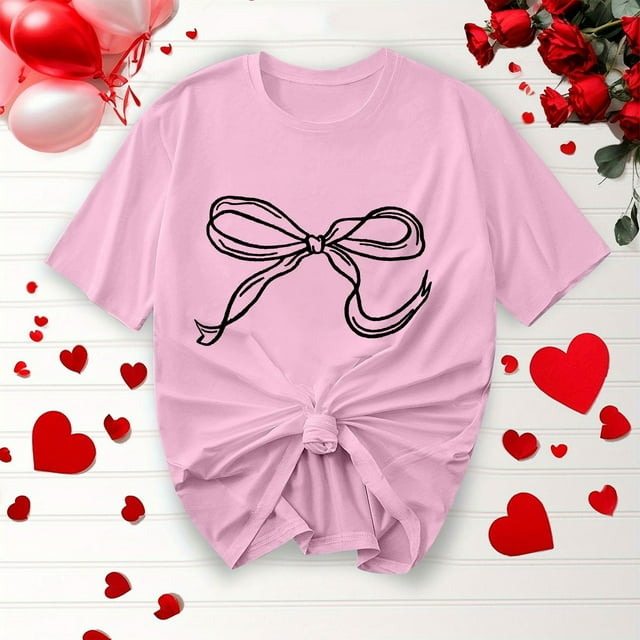 Offre à Durée Limitée Iumwxz T-Shirts Basiques Décontractés Plissés et Amples pour Femmes Blouses pour Femmes T-Shirts Graphiques à Nœud Col Rond Manches Courtes Hauts Blouse pour Dames Doux et Confortables pour Faire des Courses