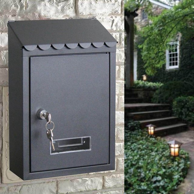 facefd Rust-proof Mailbox 22x6.5x30cm Wall Mounted Mail Box Secure Case Black 1