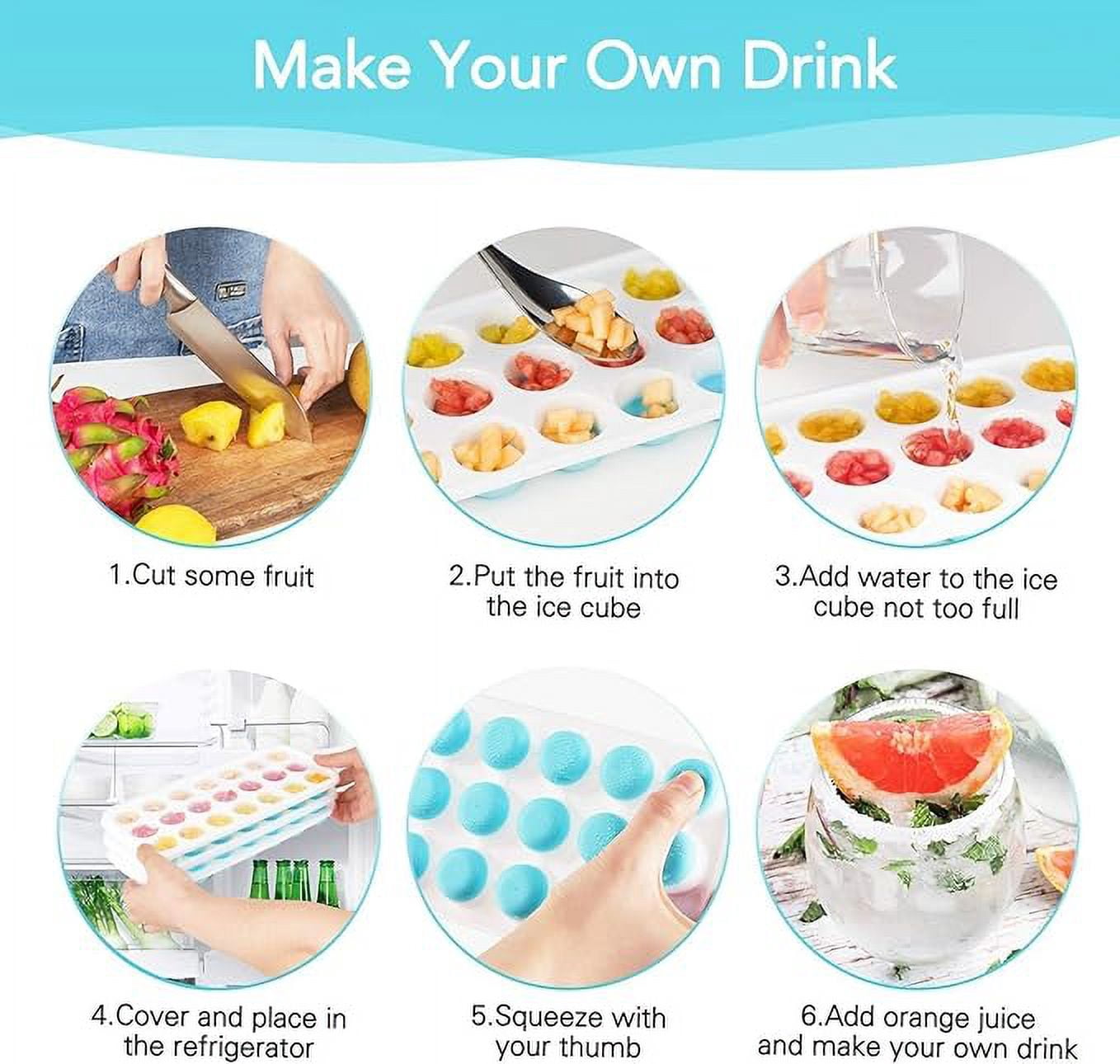 Ice Cube Trays with Lid for Freezer with Easy Release Flexible Silicone Bottom, Stackable ( Pack of 2)