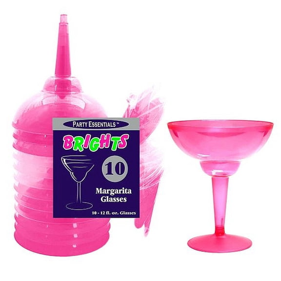 1 - Party Essentials 12 Oz. 2 Pc Plastic Margarita Glasses – Neon Pink 10 Ct.