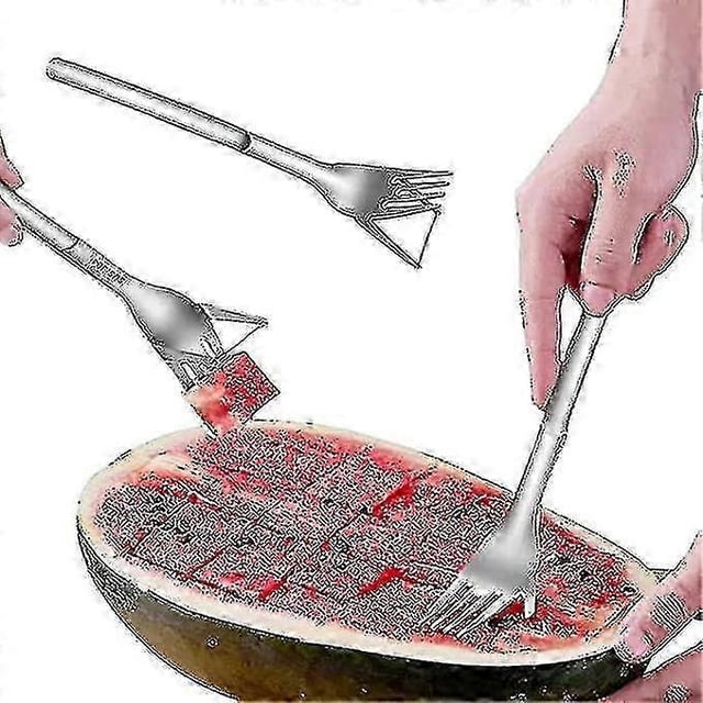 2 In 1 Watermelon Slicer & Cutter-stainless Steel Fruit Cutting Fork Melon Cube Cutting Tool For Kitchen Gadget