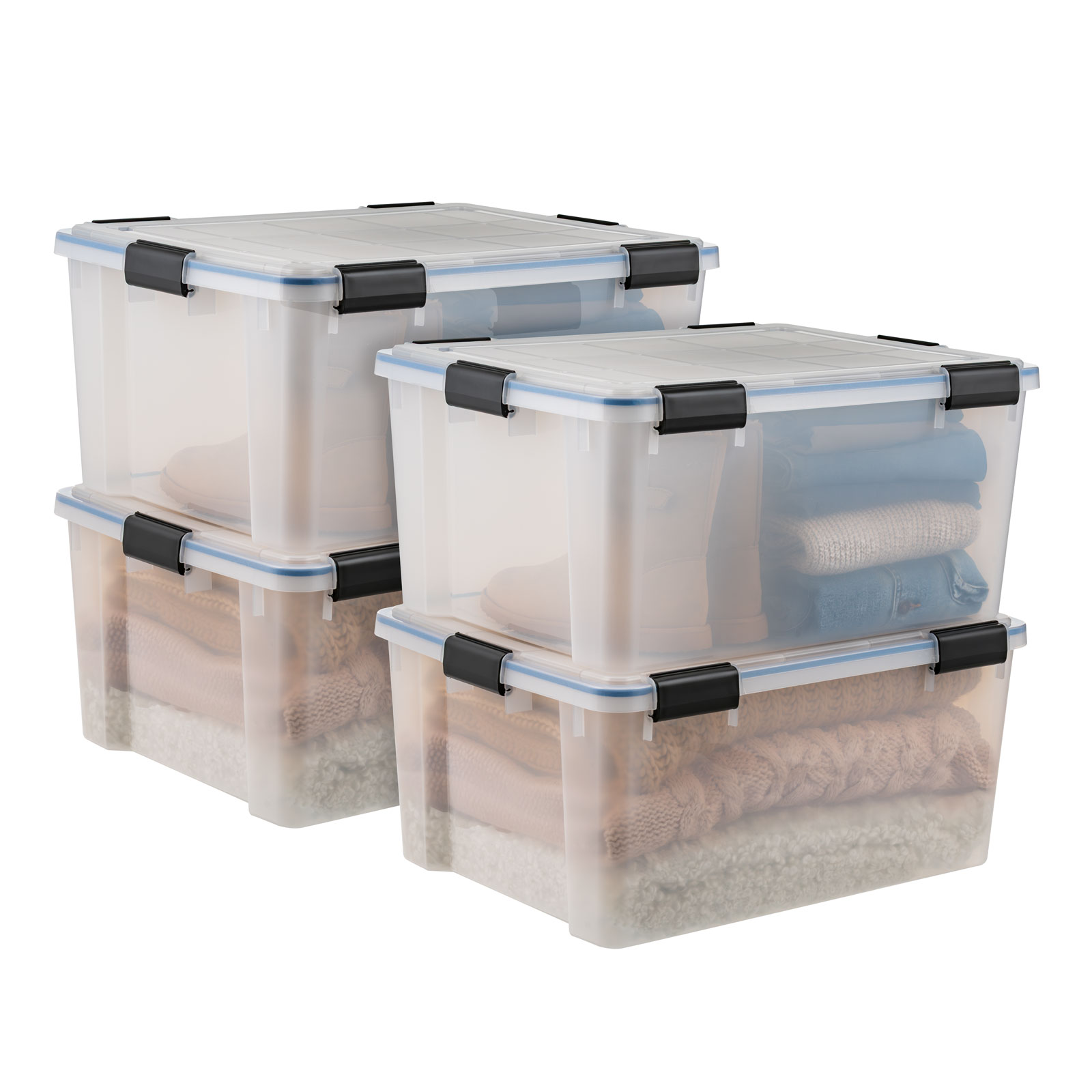 IRIS 60 Qt. Plastic Storage Bins with Sealed Lids, Clear Gasket Box, Airtight Containers 4Pk