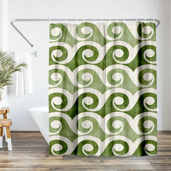 Americanflat 71" x 74" Shower Curtain, Retro Waves In Green by Modern Tropical