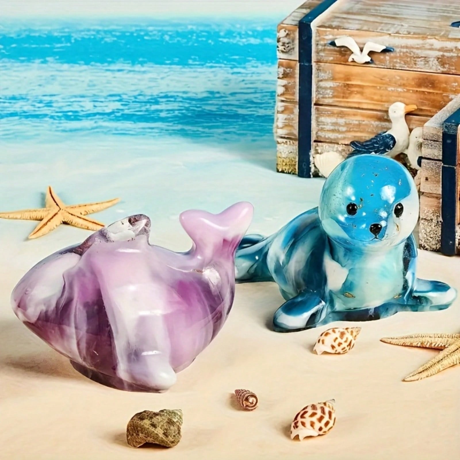 2PCS 3D Animal Resin Mold Silicone, 3D Dolphin Seal Animal Resin Silicone Mold, Epoxy Resin Mold Resin Casting Mold for DIY Resin Crafts Home Decoration Candle Making