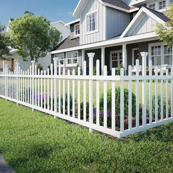 2.5ft H x 4.7ft W (2 Panels) No Dig Zippity Madison Fence Panel Kit, No Dig Fencing Panels, White Vinyl Fences for Yard, Temporary Enclosure for Backyard, White Picket Garden Border, DIY ZP19001