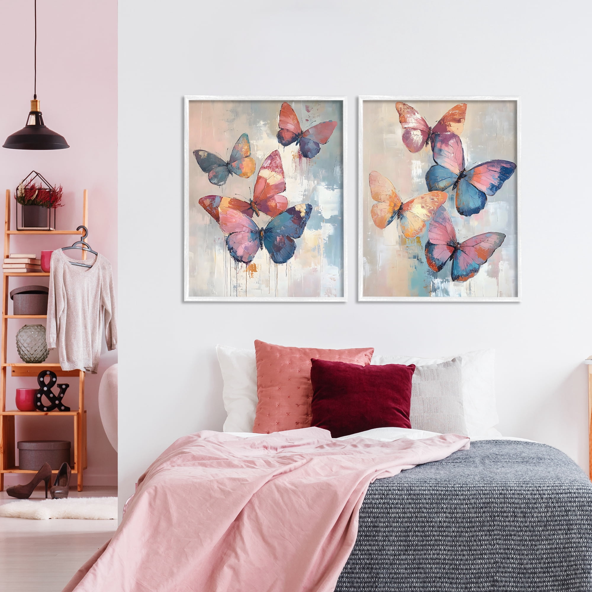 Stupell Industries Butterfly Beauties in Flight 2 Piece White Framed Giclee Art Set, design by Creative Studio