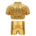 thumbnail image 4 of iiniim Kids Girls Sparkle Dance Crop Top with Shiny Hot Shorts Set Hip Hop Street Dance Performance Gold 10, 4 of 5