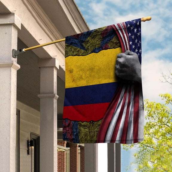 Hand Pulling American Flag Colombia Colombian Root Patriot House Flag, Double-Sided Decorative Outdoor Flag, Polyester Yard Flag 29.5 x 39.5 in