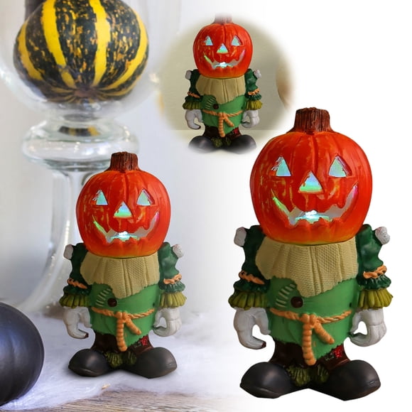 Halloween LED Pumpkin Desktop Ornament Resin Material Soft Glowing Light Whimsical Gothic Design Energy Efficient Durable for Home Desk Shelf Bedroom Party Festive Decoration