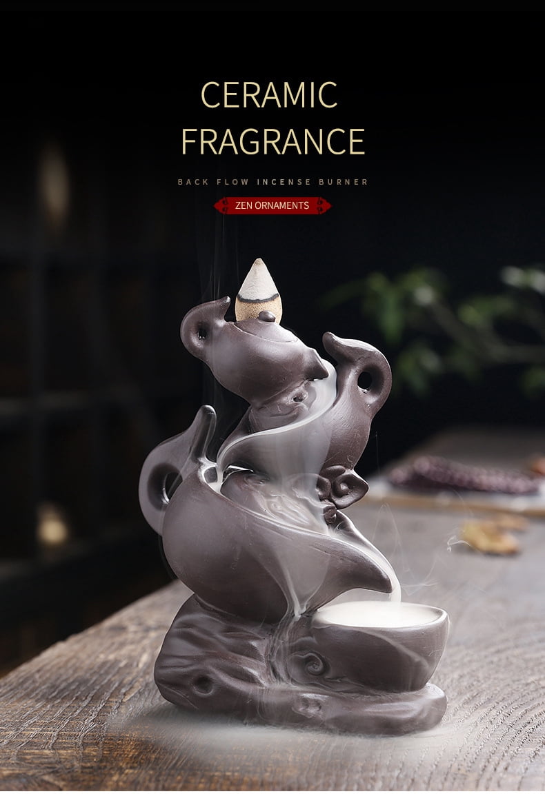 Creative Tea Pot Shape Backflow Incense Holder Antique Purple Clay Aromatherapy Holder Ornament Home Decor Yoga Ceremony