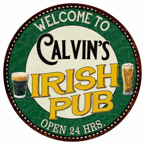 Calvin's Irish Pub 14" Round Metal Sign Kitchen Bar Wall Décor 100140036254