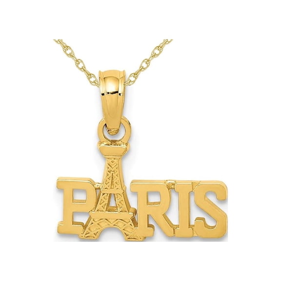 Paris With Eiffel Tower Charm Pendant Necklace in 14K Yellow Gold with Chain for Women
