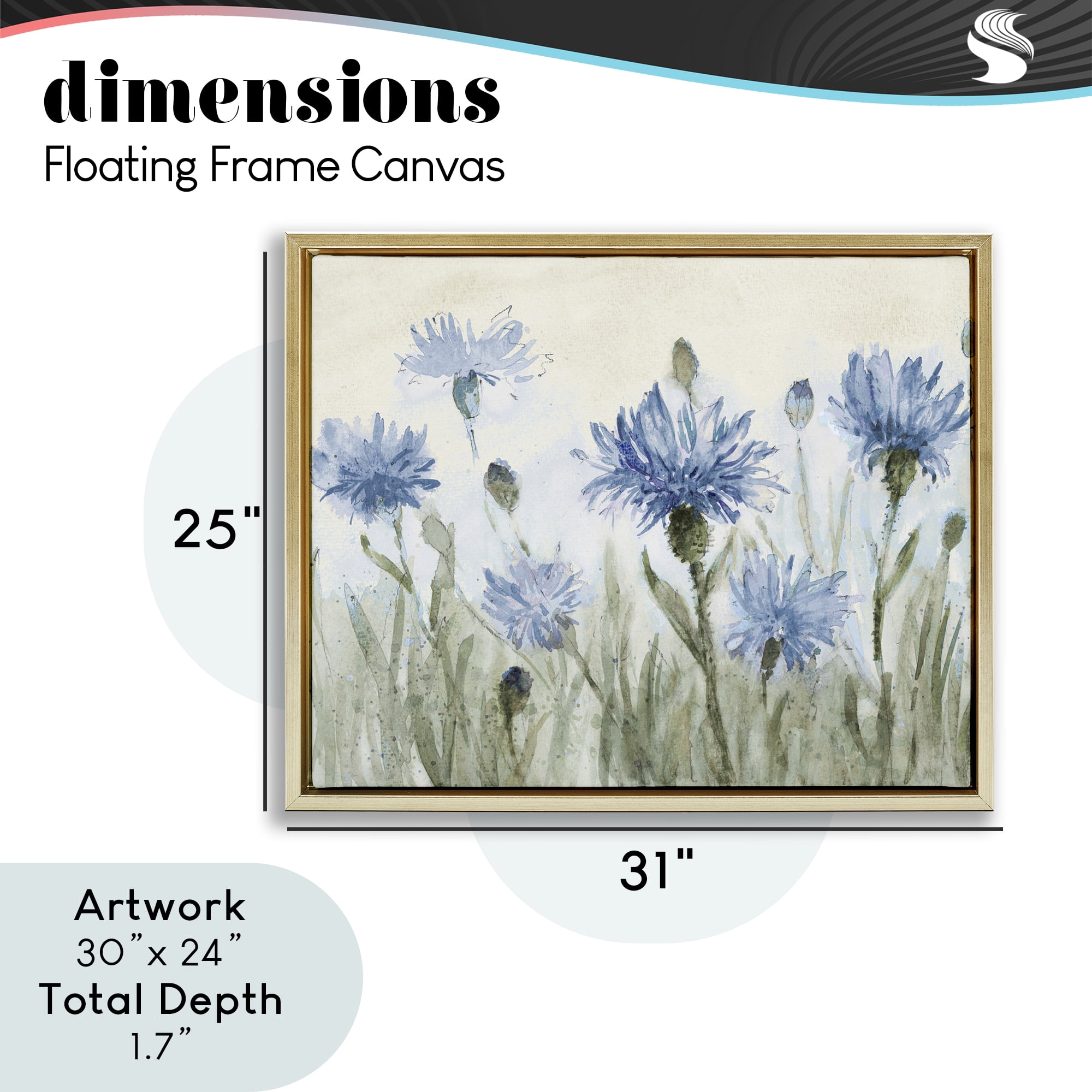 Stupell Industries Blue Cornflowers Meadow Gold Framed Floater Canvas Wall Art, design by Lanie Loreth