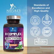 B Complex Vitamins Capsules - Super Complete B-100 Complex with Vitamin B12 B6 C Biotin Folate & Folic Acid for Immune & Energy Support - Supplement for Heart, Brain, Nerve Support - 120 Capsules
