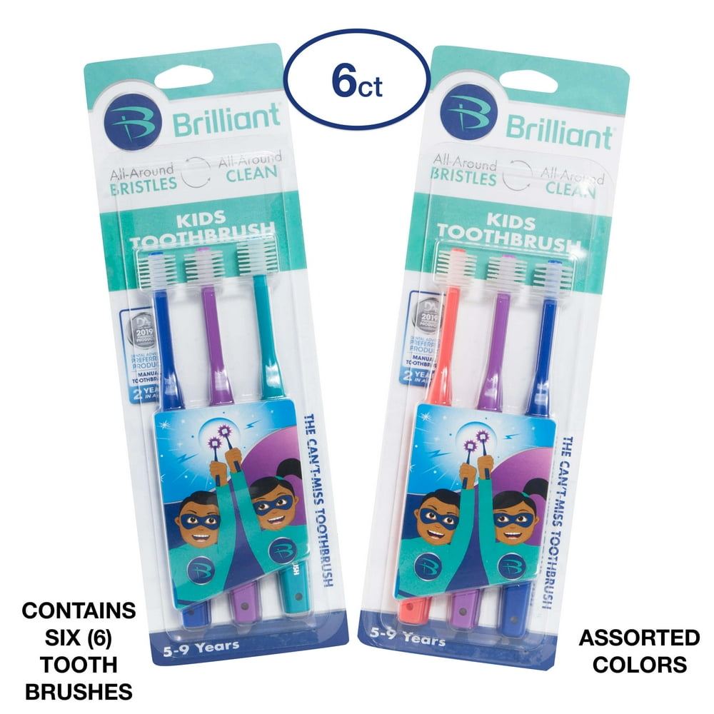 Brilliant Kids Toothbrush for Ages 59 Years, Round Head, Microfiber Bristles Clean AllAround