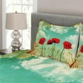 thumbnail image 4 of Ambesonne Poppies Quilted Bedspread Set 3 Pcs, Flowers Spring Season, Queen Size, Vermilion Pale Blue, 4 of 4