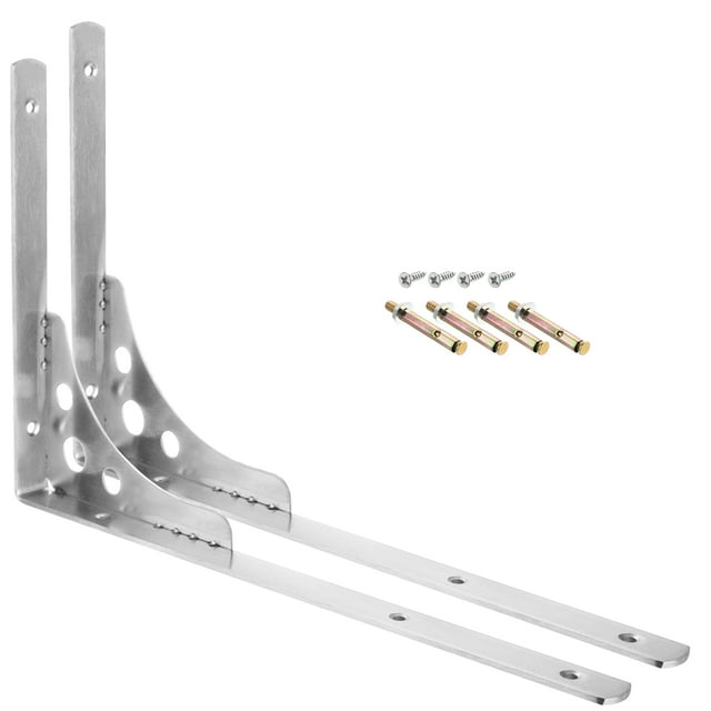 Unique Bargains Shelf Brackets, 2 Pack 16' - Stainless Steel Triangle Side Supporter with Screws, Wall Mounted L Brackets Floating