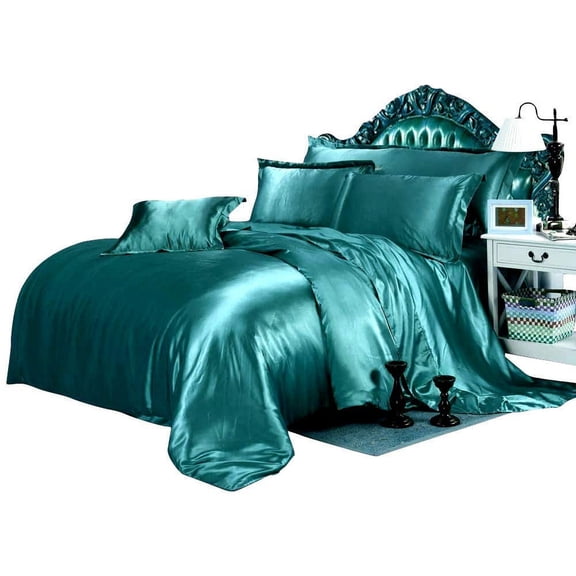 Kanak Bedding All-Season Ultra Soft 500 GSM Cal-King Size Silky Satin 7Pcs Comforter Set (Comforter Fitted 15" Flat 4 Pillow Case) Teal