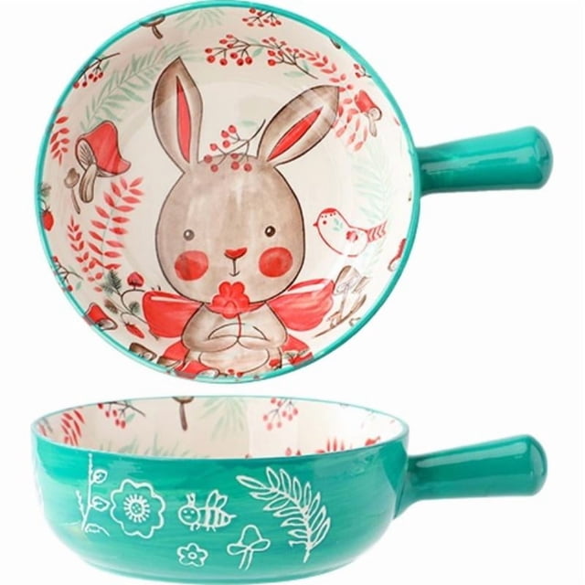 Ceramic Large Capacity Bowl With Handle Handheld Yogurt Cup For Kitchen