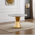 thumbnail image 5 of 47" Round Marble Dining Table with High Gloss Faux Marble Top & Stainless Steel Base - Modern Kitchen Dining Table for Family Gatherings (Gold/Gray, 400 lbs Capacity) (Table Only), 5 of 9