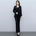 thumbnail image 5 of Quixlent 2 Pcs/Set Lady Formal Coat Pants Set Turn-down Collar Long Sleeves Suit Jacket Slim Fit Pure Color Flared Trousers Daily Wear Commuting Outfit Office Outfit, 5 of 8