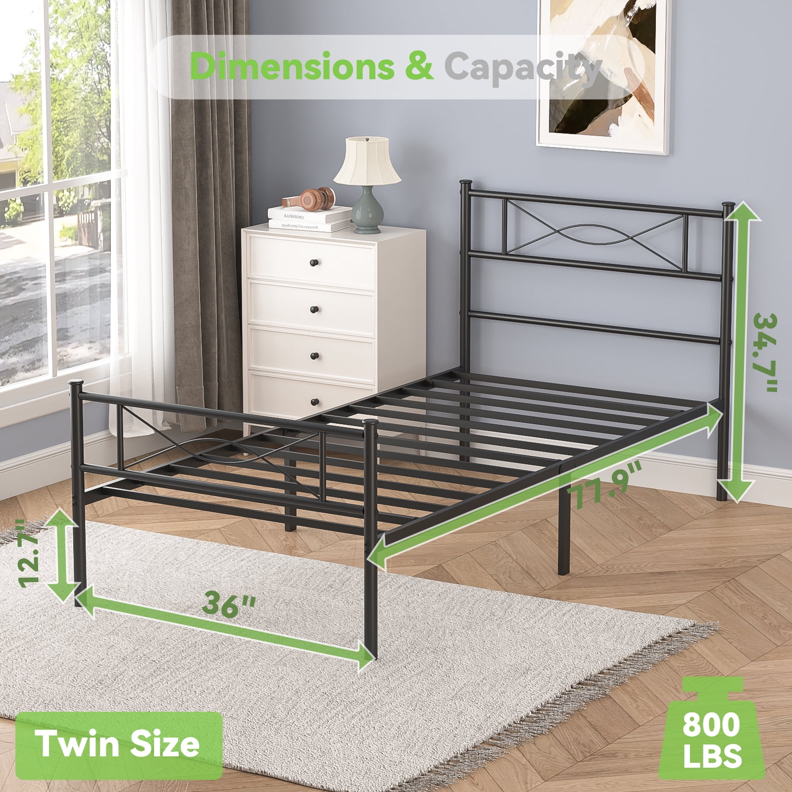Mintazer Kids Twin Metal Platform Bed Frame with Cute Bowknot Headboard & Footboard for Boys Girls Teens, Black