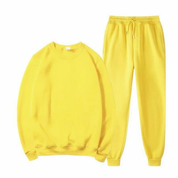 Akiihool Sweatsuits for Men Sweatsuits for Men 2 Piece Sweatshirt and Sweatpants Set Fall Winter Tracksuits Casual Long Sleeve Crewneck Swetashirts Workout Jogging Suit,Yellow XXL