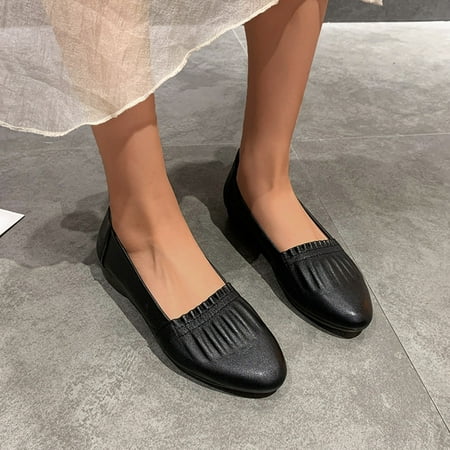 

Ladies Fashion Solid Color Leather Folds Shallow Soft Sole Flat Casual Shoes