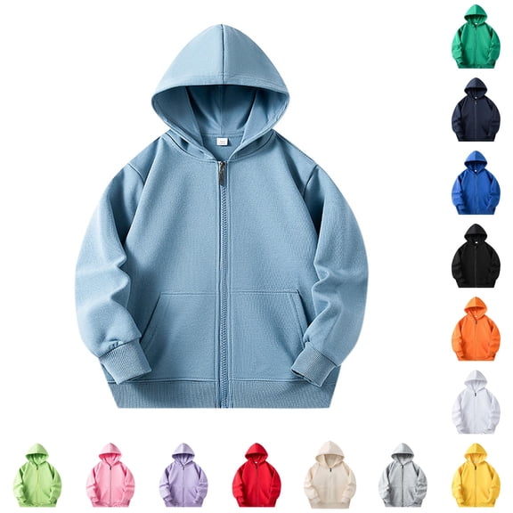Baby Kids Long Sleeve Solid Color Zipper Hoodies Sweatshirts Top Children Unisex Soft Coat Blouse with Pocket Boys Large Sweatshirts 2-3 Years