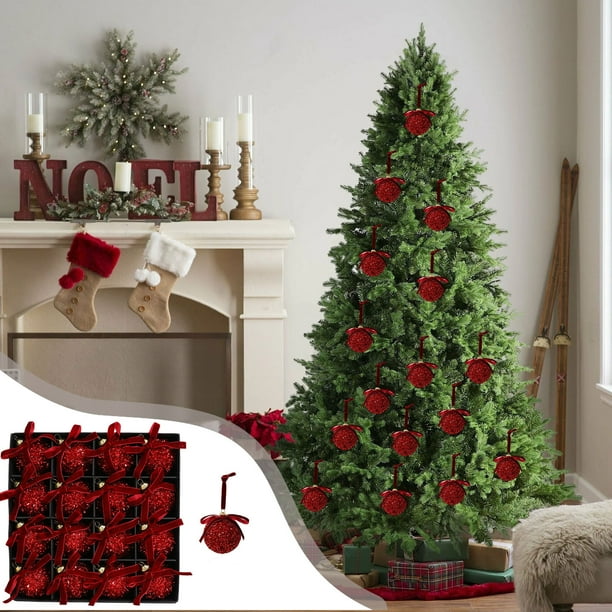 Paquete de 16 bolas de Navidad para árbol de Navidad | Lazos de espuma en colores café, dorado, verde y rojo | Diseño cosido resistente con cordones para colgar