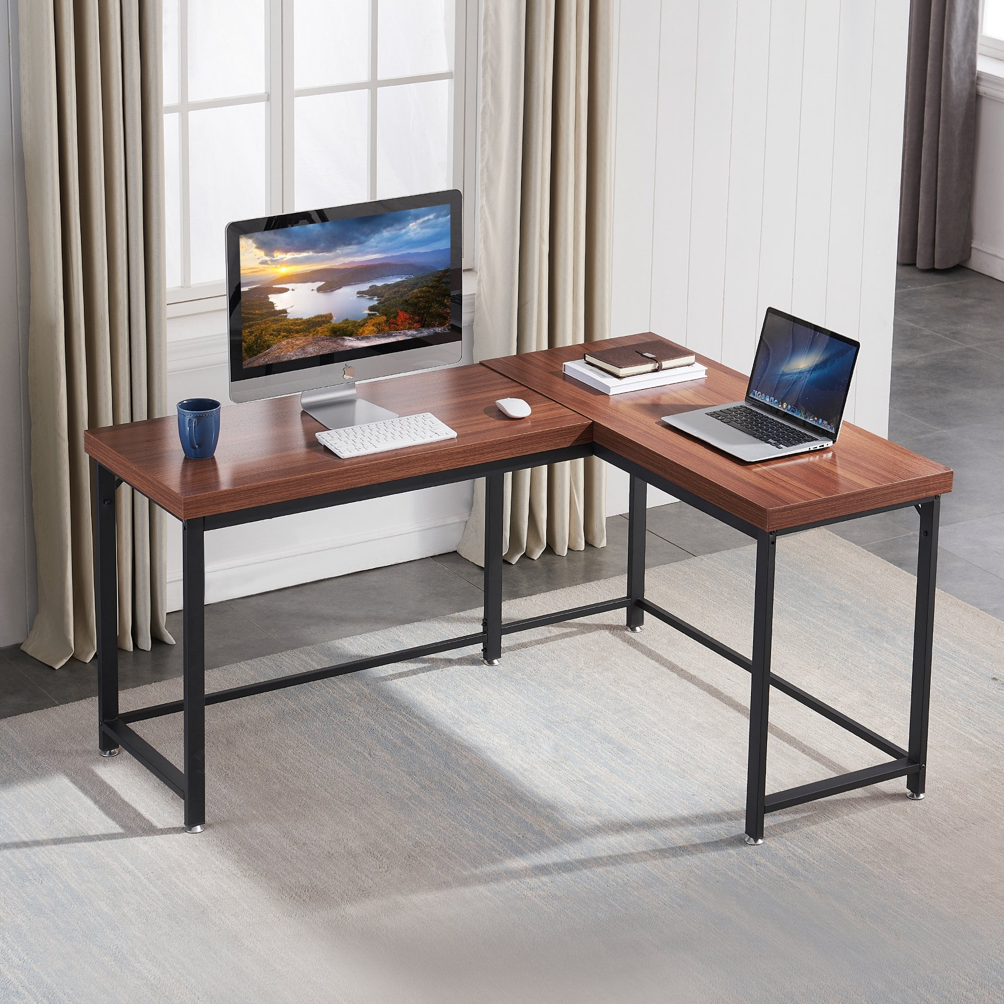 Ivinta Industrial L-Shaped Desk, 57.9"D x 44.1"W, 1 Count, 1 Pack