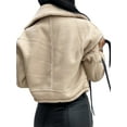 thumbnail image 4 of Women's Faux Shearing Jacket Thick Lined Parka Winter Shearling Coat Leather Jacket Lapel Zipper Jackets, 4 of 5