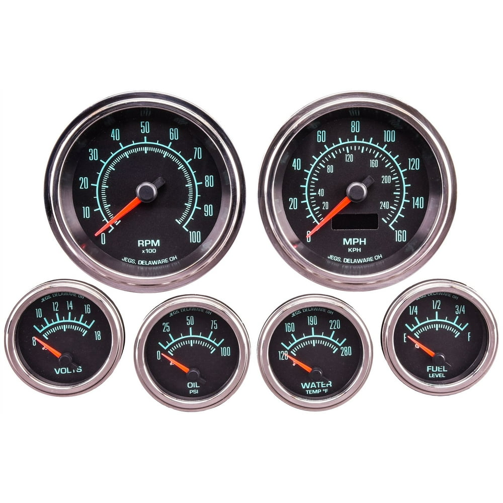 JEGS 41448 Retro Muscle Car 6Gauge Set Polished Stainless Steel Bezel