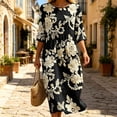 thumbnail image 5 of VBVC Women's and Women's Plus 3/4 Sleeve Midi Dress, Summer Casual Crew Neck Dress For Women, Ladies' Loose Fit Floral Dress with Pockets,Black,S-5XL, 5 of 8