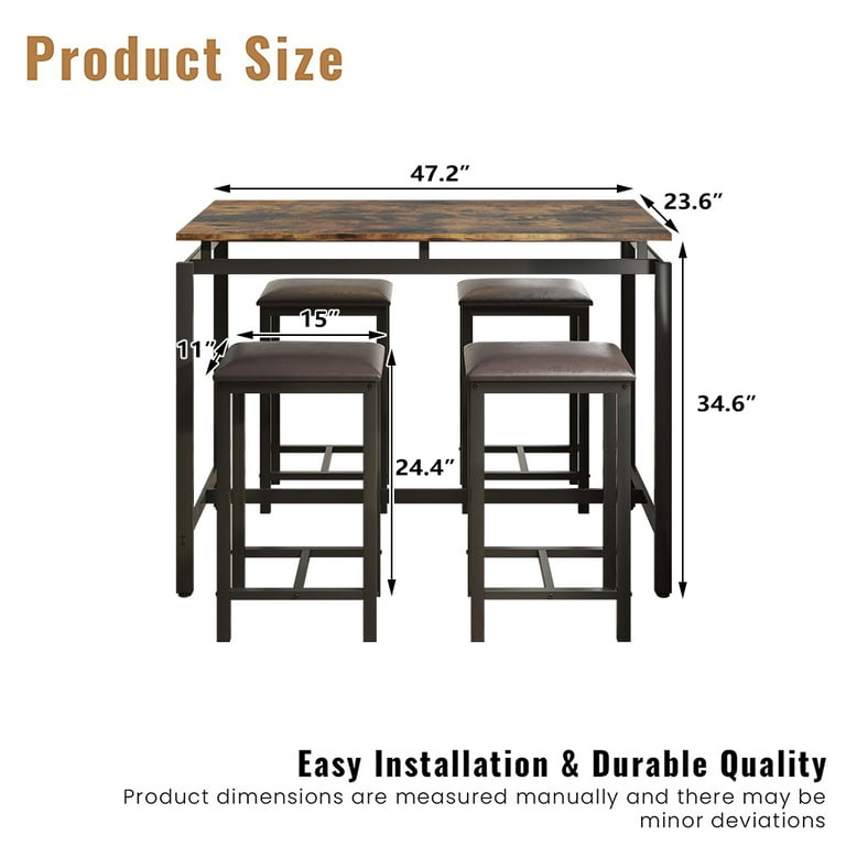 SYNGAR Counter Height Table Set of 5 Breakfast Bar Table and Stool Set Minimalist Dining Table with Backless Stools Wood Pub Table Chair Set for